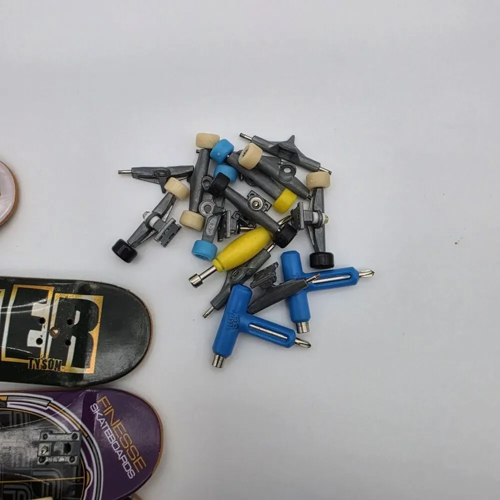 Tech Deck Lot of 11 Boards, Wheels, Trucks, Screws, Nuts, & Tools